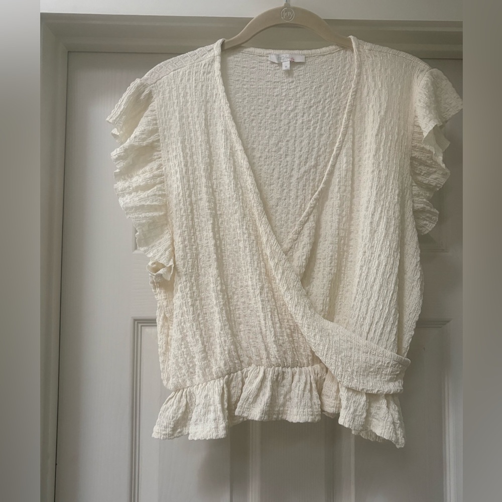 GB Fashion Ivory Ruffle Wrap Blouse